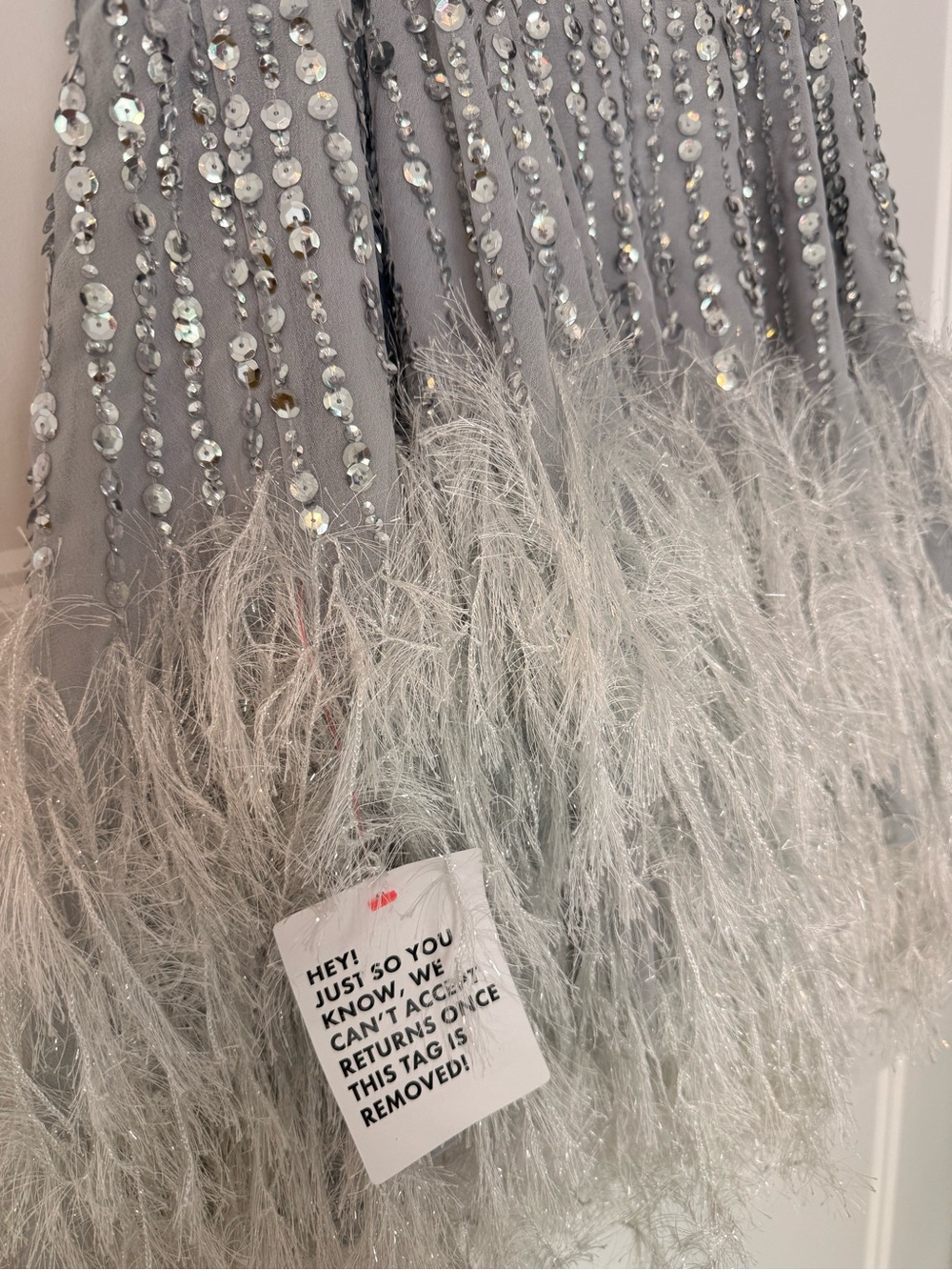 NWT ASOS Size 4 US Sequin Cami Mini Dress with Faux Feather Hem in Ice Blue - Picture 2 of 6